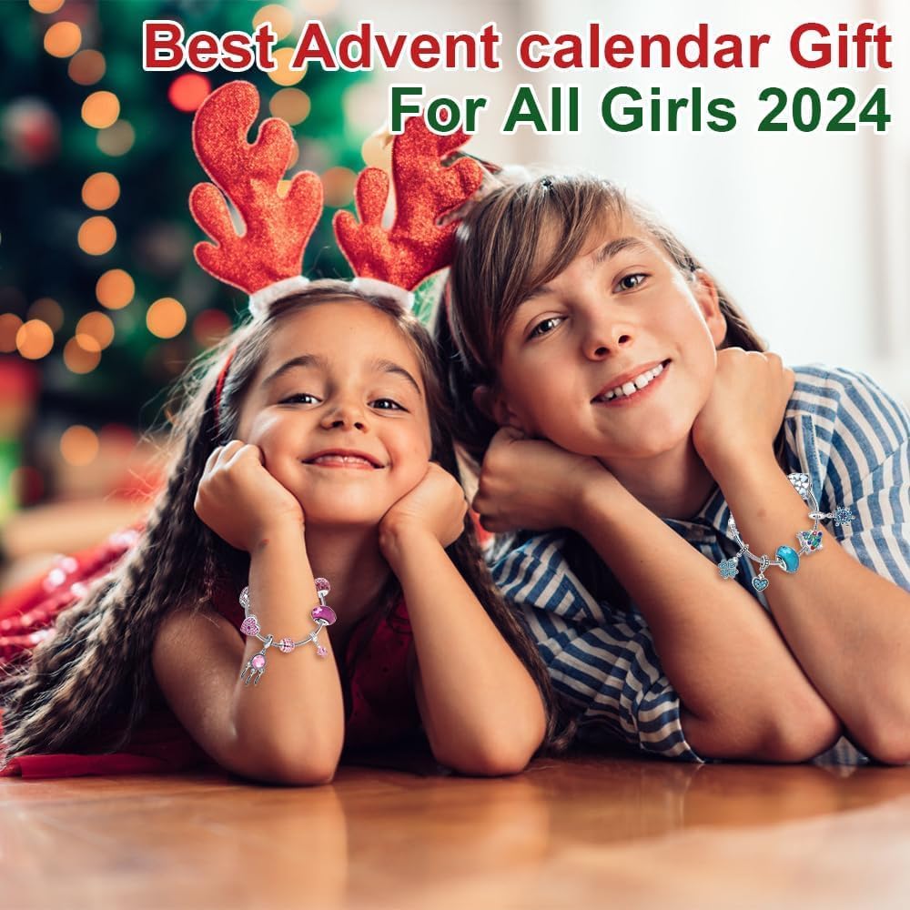 Christmas Advent Calendar Bracelets, Advent Calenda 2025 24 Days Christmas Countdown Calendar,Diy Jewelry Making Kit Christmas New Year Gift 22 Charm Beads 2 Bracelets (# D)