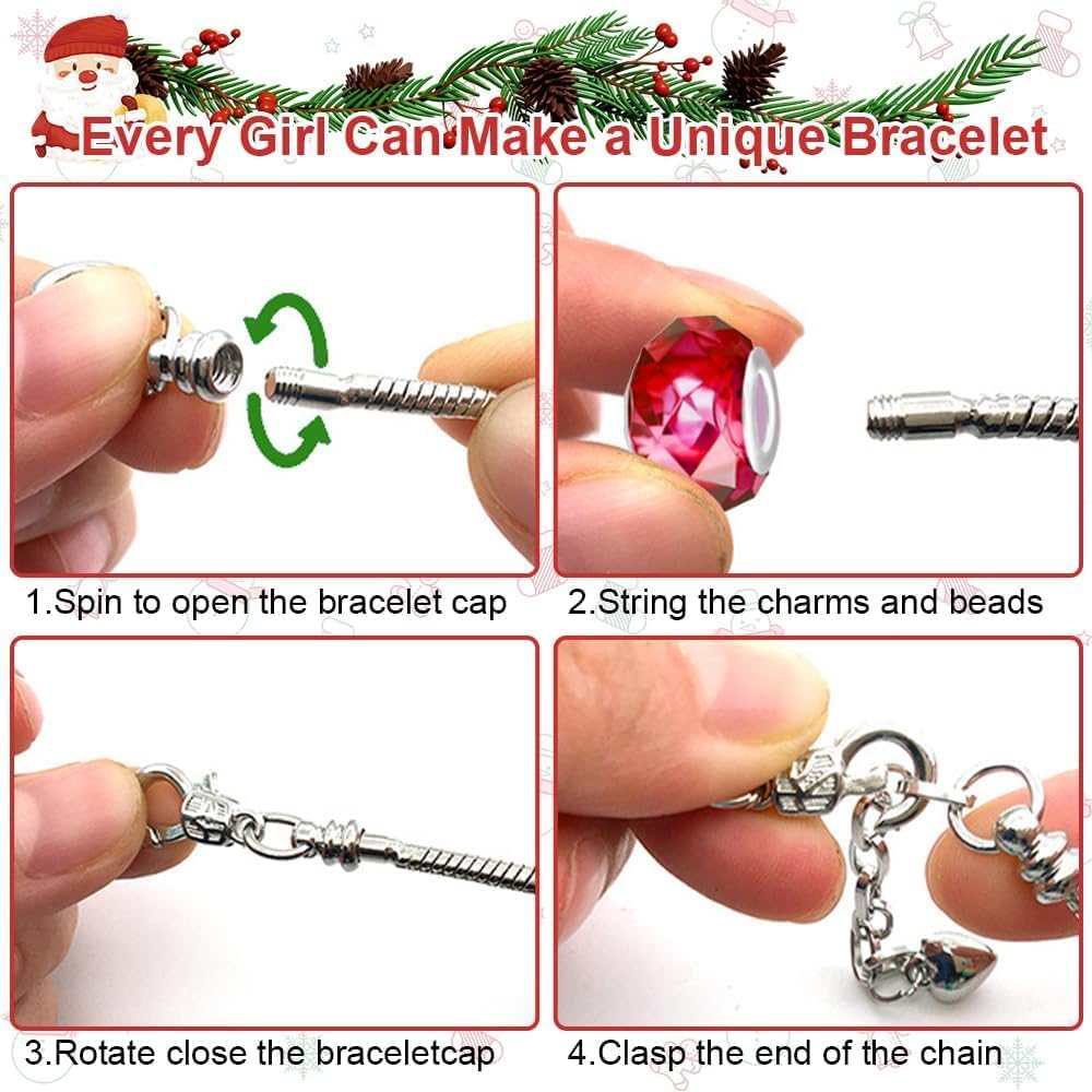 Christmas Advent Calendar Bracelets, Advent Calenda 2025 24 Days Christmas Countdown Calendar,Diy Jewelry Making Kit Christmas New Year Gift 22 Charm Beads 2 Bracelets (# D)
