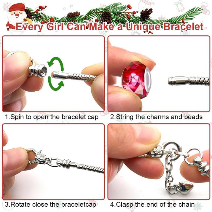 Christmas Advent Calendar Bracelets, Advent Calenda 2025 24 Days Christmas Countdown Calendar,Diy Jewelry Making Kit Christmas New Year Gift 22 Charm Beads 2 Bracelets (# D)
