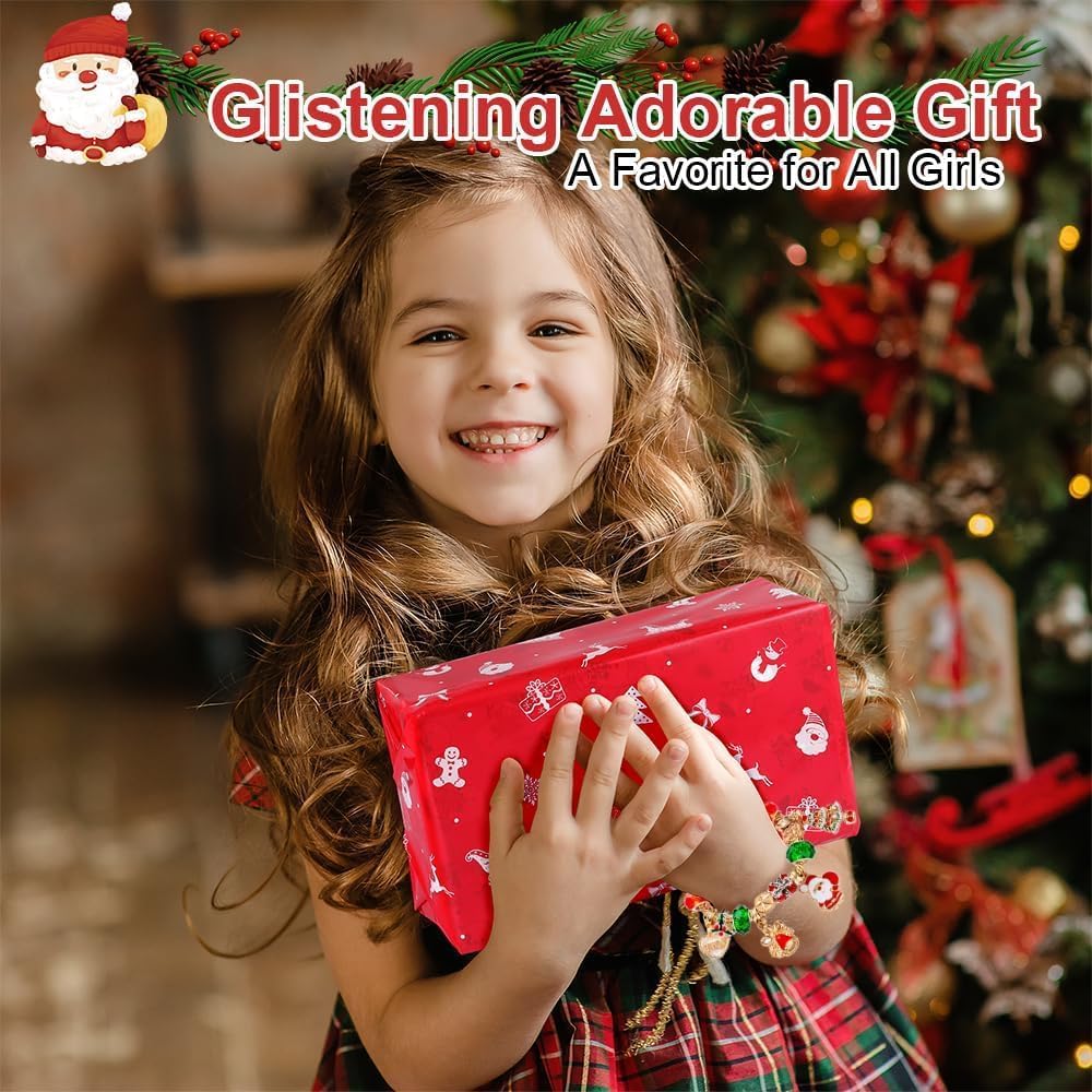 Christmas Advent Calendar Bracelets, Advent Calenda 2025 24 Days Christmas Countdown Calendar,Diy Jewelry Making Kit Christmas New Year Gift 22 Charm Beads 2 Bracelets (# D)