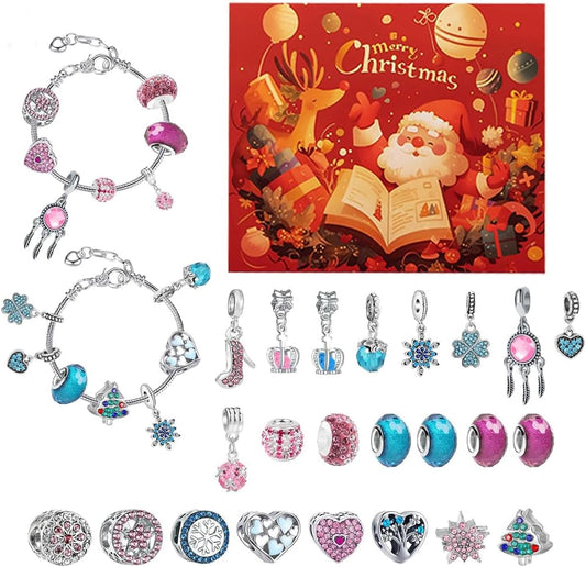 Christmas Advent Calendar Bracelets, Advent Calenda 2025 24 Days Christmas Countdown Calendar,Diy Jewelry Making Kit Christmas New Year Gift 22 Charm Beads 2 Bracelets (# D)