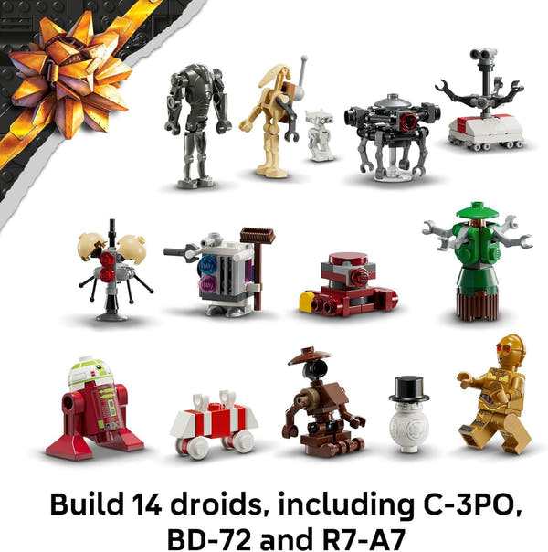® Star Wars™ Advent Calendar 2025 75418 Toy Set for Kids, Unique Mini Build Toys, Iconic Characters, Buildable Vehicle, Christmas Holiday Present for Boys, Girls and Any Fan Aged 6 and Over